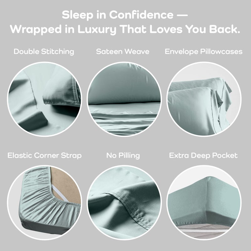 Olive + Crate Eucalyptus Sheets Set - Cooling Sheets for Hot Sleepers - 100% Organic Tencel Lyocell - Queen Size - Hypoallergenic, Moisture-Wicking - Deep Pockets, Soft, Durable 60" x 80" [Eucalyptus] - Image 4